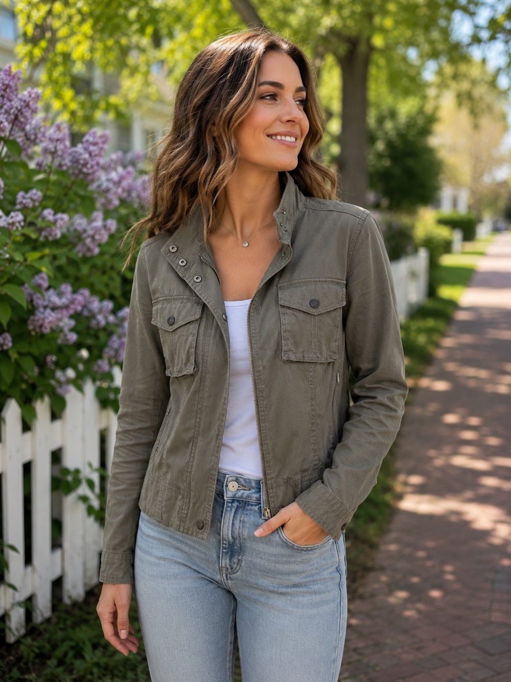 Athleta Green utility jacket women’s XS lightweight cotton military Safari